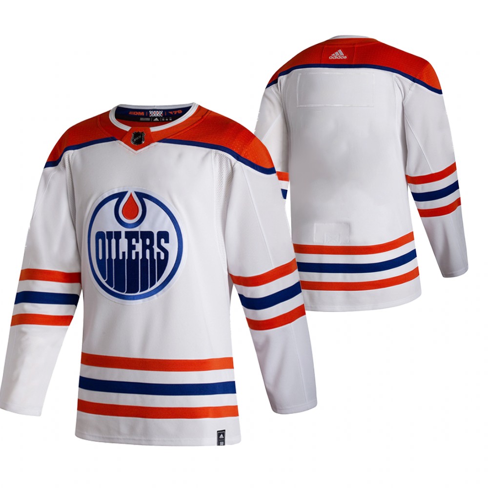 Custom 2021 Adidias Edmonton Oilers Blank White Men Reverse Retro Alternate NHL Jersey